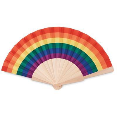 Éventail en bois arc-en-ciel en polyester Bionsha