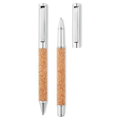 Stylo à bille en métal avec boîte en liège Qureos