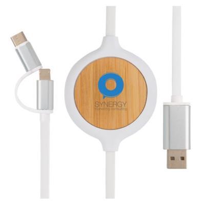 Câble 3 en 1 avec chargeur sans fil en Bambou Sam