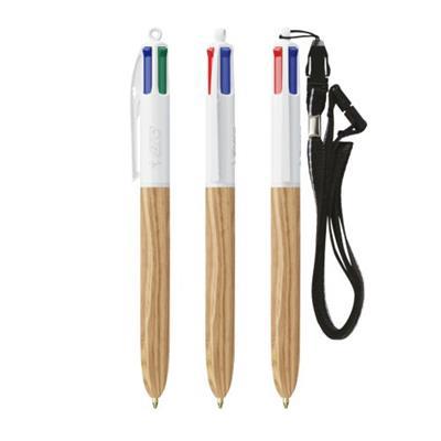 Stylo BIC 4 couleurs style bois avec lanyard Rade