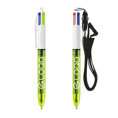 Stylo BIC à bille 4 en 1 fluo avec lanyard Bons
