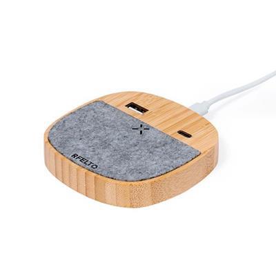 Chargeur sans fil en bambou et feutre RPET Mylon
