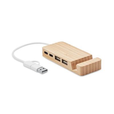Hub USB 4 ports dans un boîtier en bambou Wasabi
