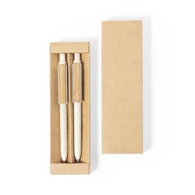 Set stylo bille à clip 2 pièces en bambou Bruneoc