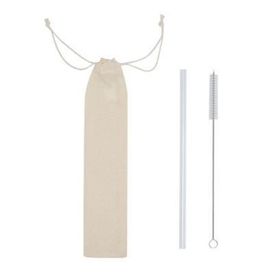 Paille en verre dans un sac en coton Céraphine
