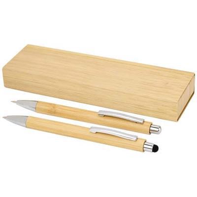 Set stylo à bille et porte-mine en bambou Roxane