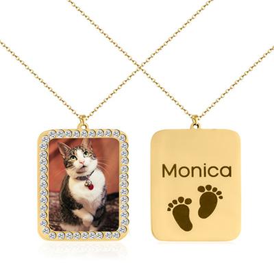 Collier strass avec photo et gravure personnalisée