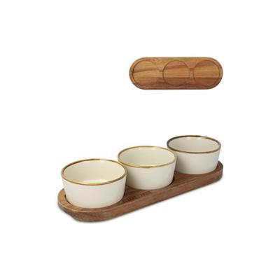Support en bois avec 3 bols en céramique Nempos
