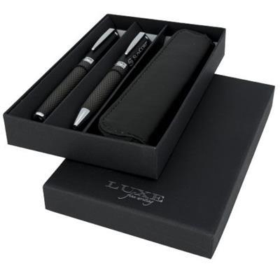 Parure de stylos bille et roller avec étui Karbon