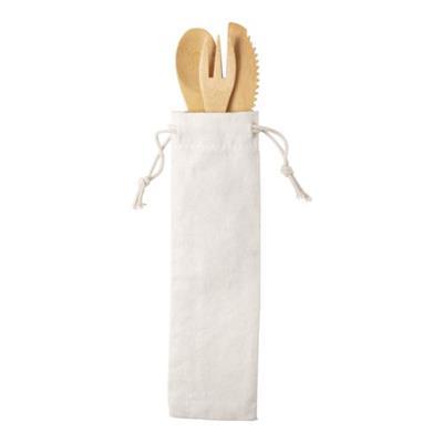 Set de 3 couverts en bambou avec étui coton Plusit
